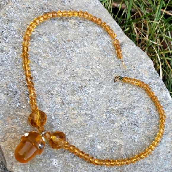 Antique Bakelite Acorn Rhiestone Pendant Necklace - Picture 11 of 13